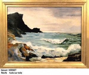 Gérard VERSET Récifs Peinture à l'huile encadrée 80 x 40 cm